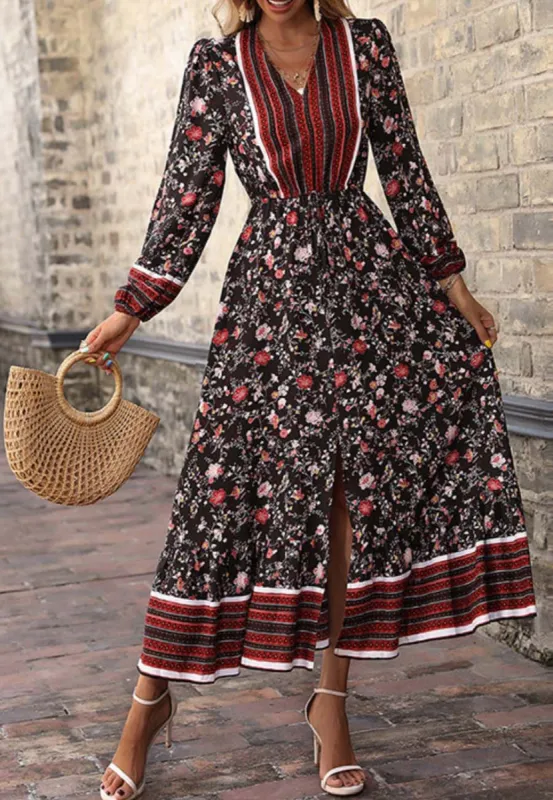 V Neck Front Slit Dress sold by Anna-Kaci