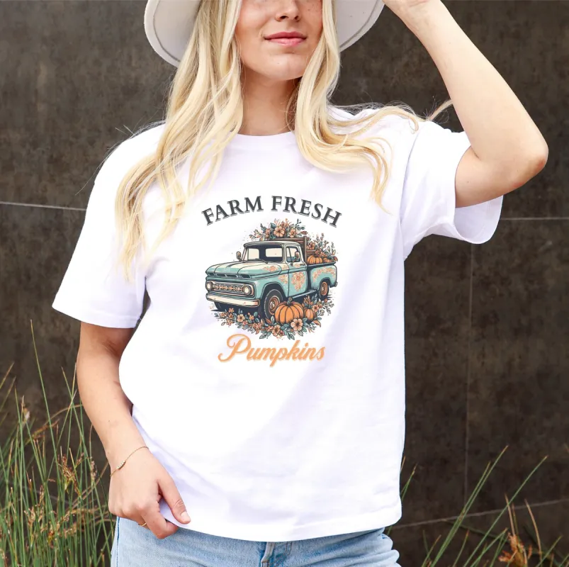 Rustic Farm Fresh Blue Truck T-Shirt - Flower-Covered, Pumpkin, Boho Rustic Vibes, Vintage Retro Fall Top, Fall Shirt, Farm Girl, Country sold by Anna-Kaci