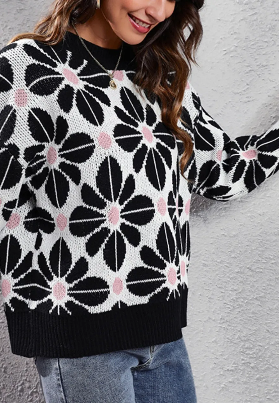 Geometric Floral Print Sweater sold by Anna-Kaci