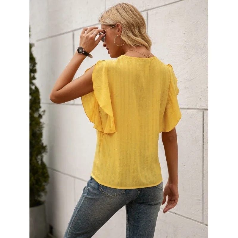 V Neck Ruffle Sleeve Blouse sold by Anna-Kaci product image thumbnail 4