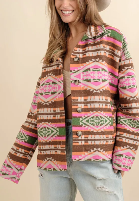Multicolor Aztec Print Button Jacket sold by Anna-Kaci