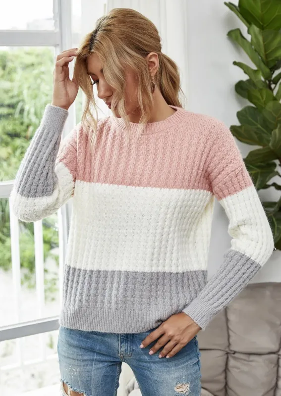 Textured Knit Color Block Striped Sweater sold by Anna-Kaci