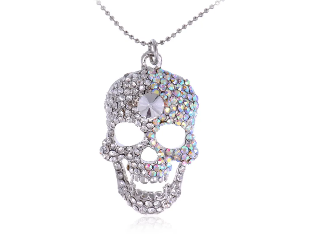 Iridescent Halloween Skeleton Skull Head Pendant Necklace made by Anna-Kaci