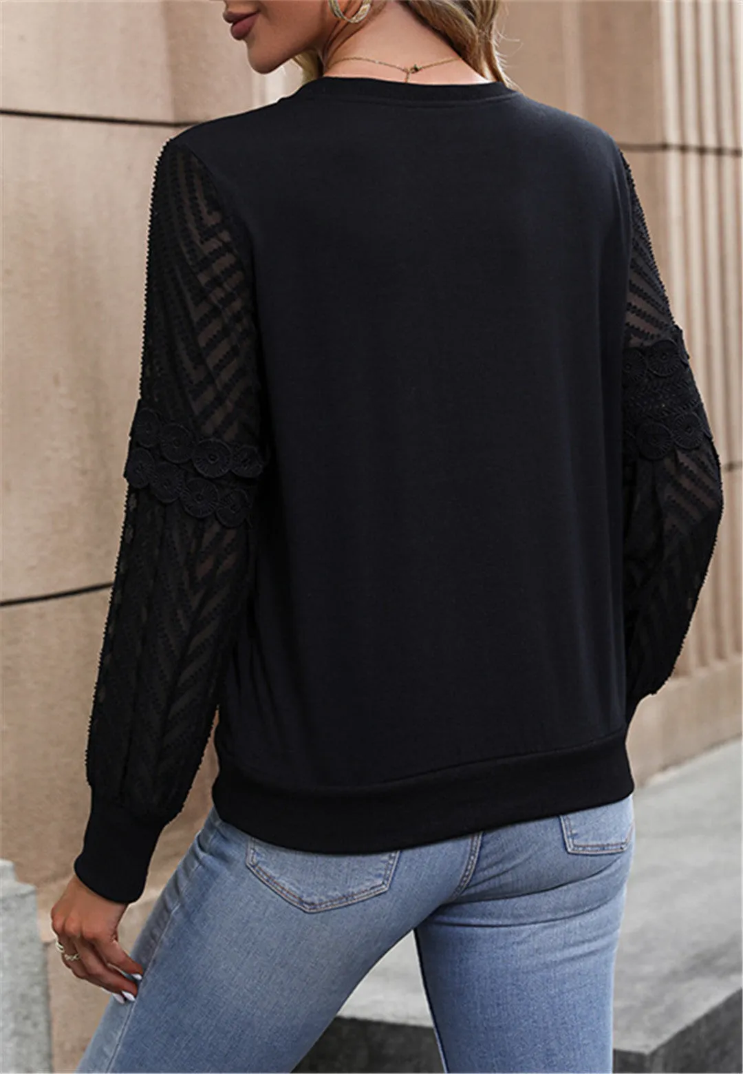 Lace Sheer Detail Long Sleeve Top sold by Anna-Kaci product image thumbnail 4