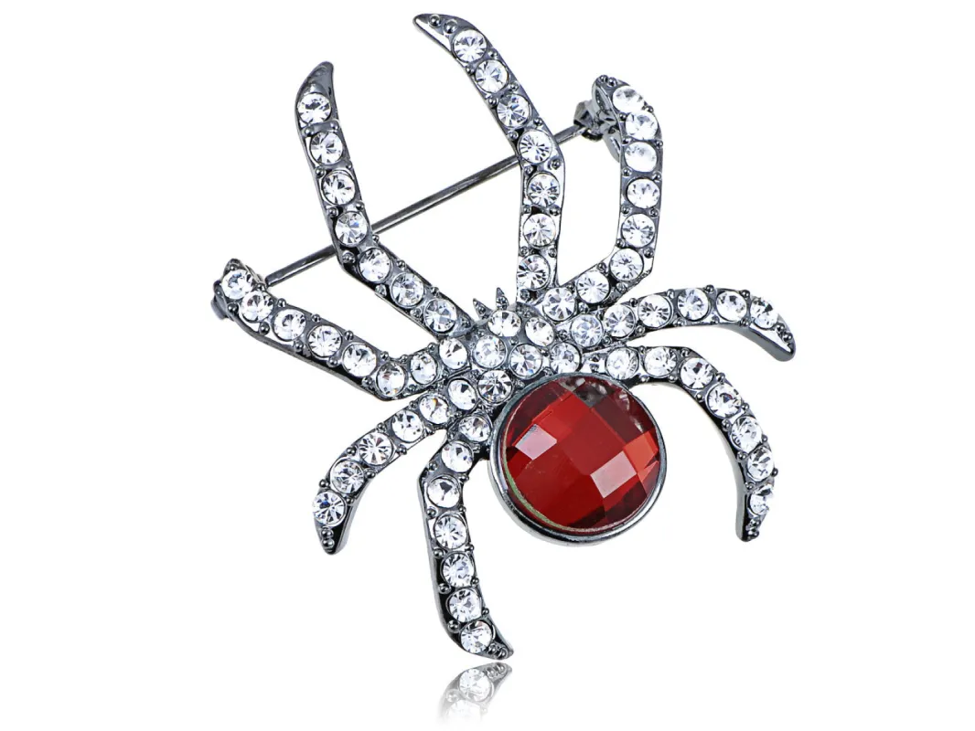 Elements Ruby Red Gem Body Petite Spider Pin Brooch sold by Anna-Kaci