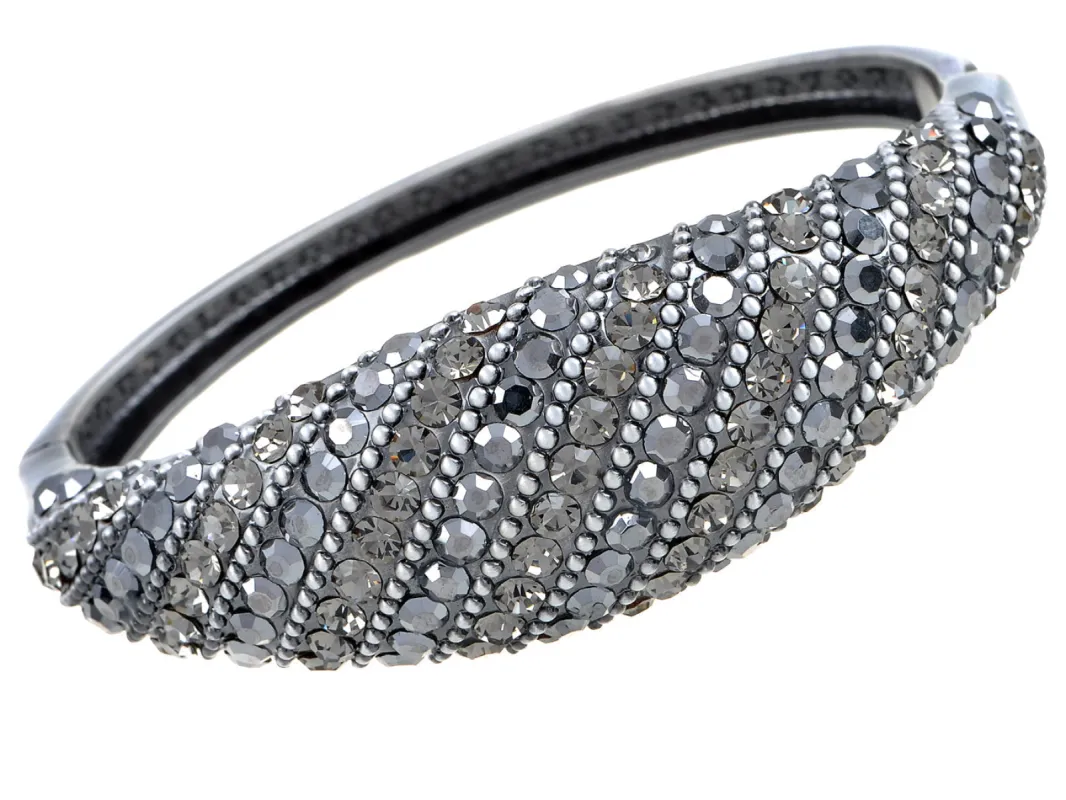 Swarovski Crystal Grey Jet Hematite Round Circle Cuff Bracelet sold by Anna-Kaci