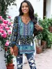 V-Neck Paisley Boho Printed Long Sleeve V-Neck Top sold by Anna-Kaci