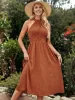 Clip Dot Halter Neck Textured Pleated Flared Midi Dress sold by Anna-Kaci
