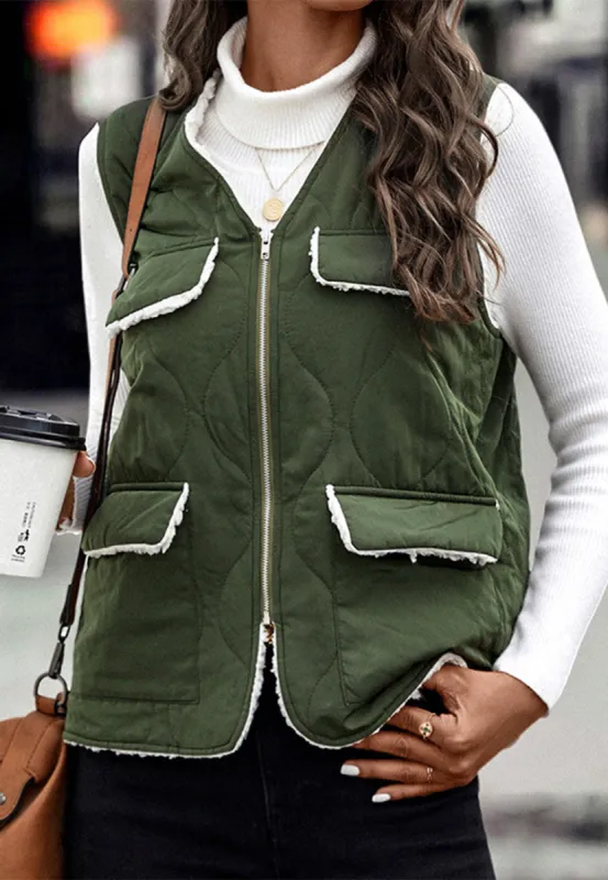 Shearling Trim Quilted Vest sold by Anna-Kaci