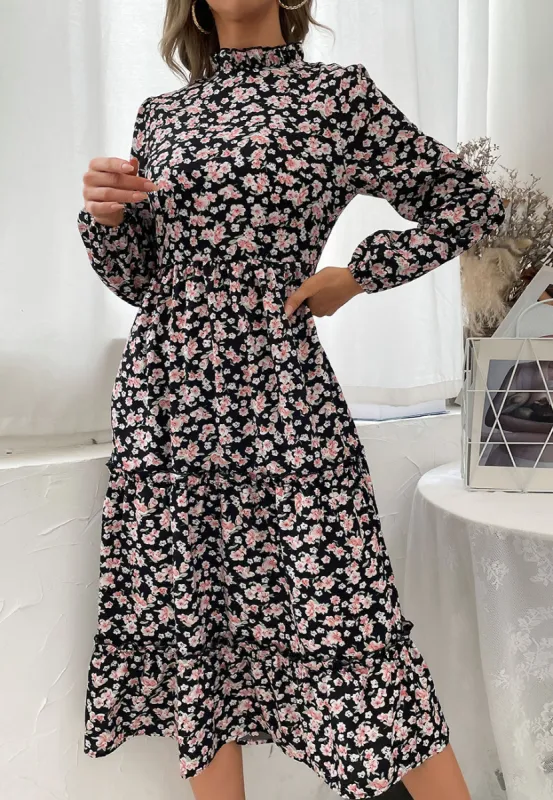 Ruffle High Neck Vintage Dress sold by Anna-Kaci