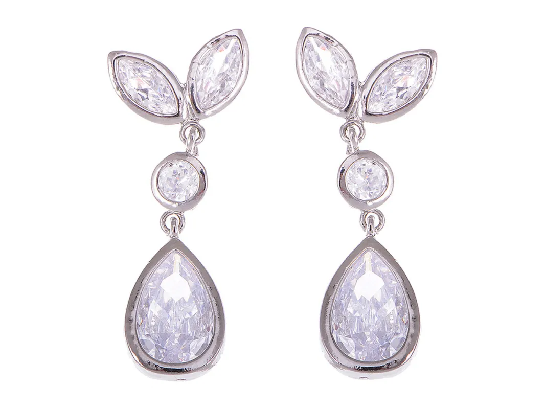 Swarovski Crystal Element Silver Colored Gems Teardrop Leaf Dangle Earring sold by Anna-Kaci