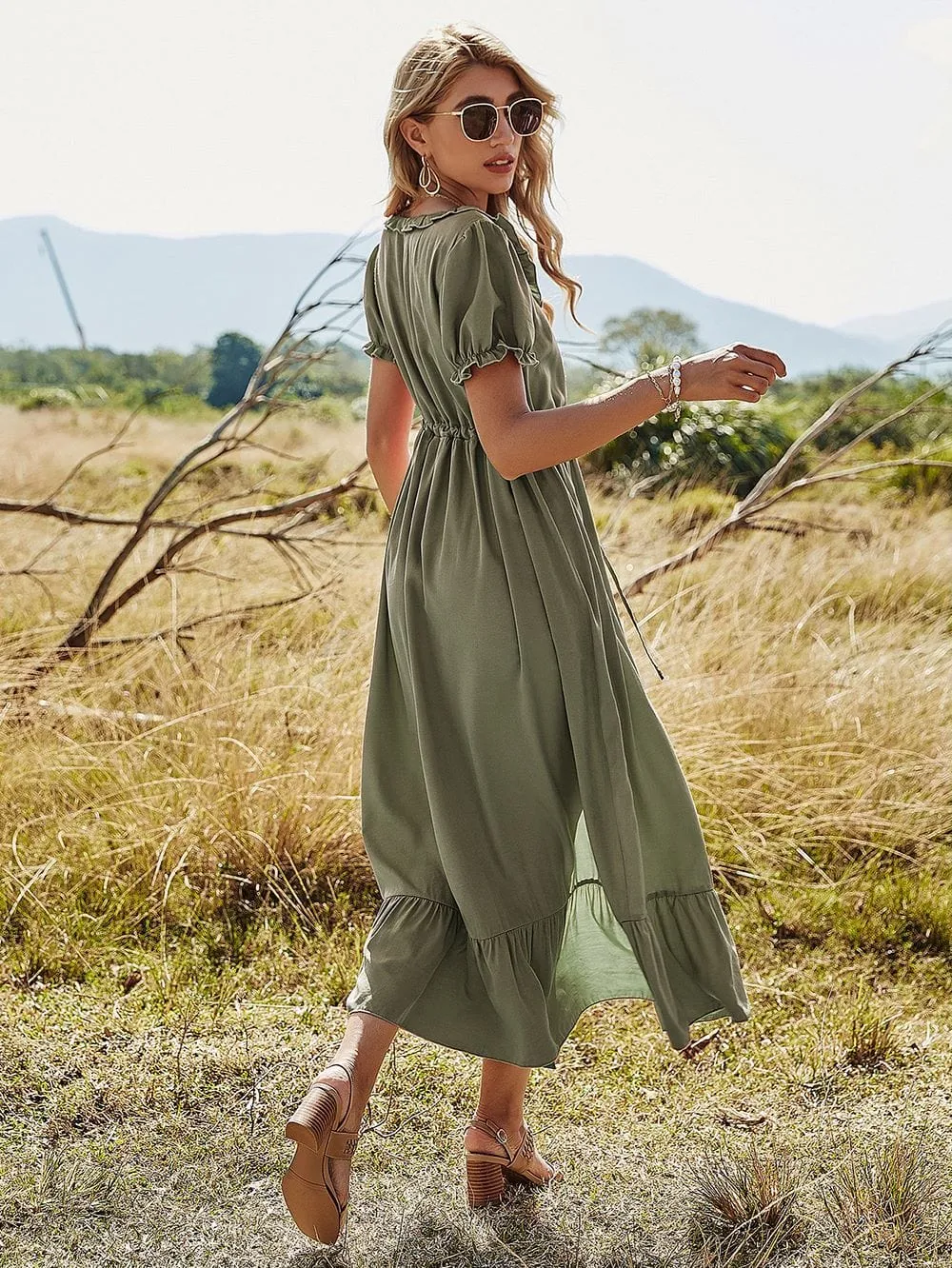 Puffed Sleeve Ruffle Dress sold by Anna-Kaci product image thumbnail 4