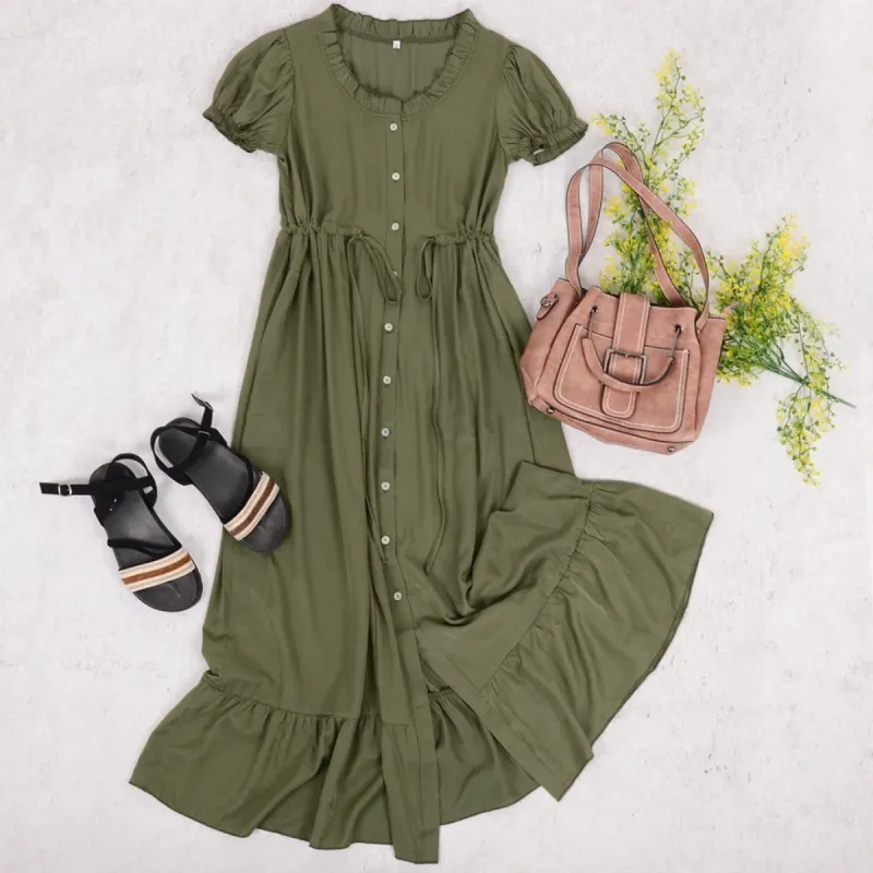 Puffed Sleeve Ruffle Dress sold by Anna-Kaci