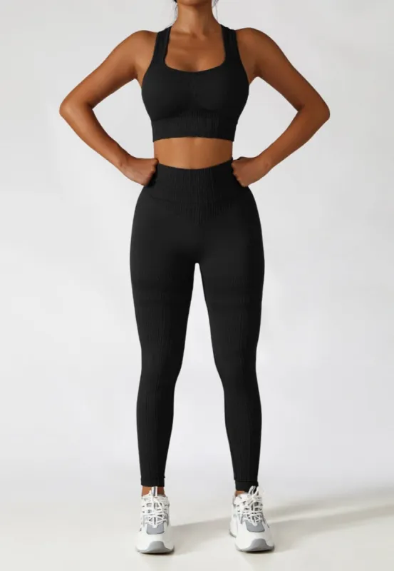 Racerback Sports Bra & Sculpting High Waist Leggings Set sold by Anna-Kaci
