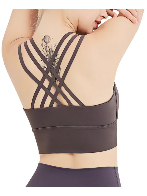 Strappy Crisscross Back Padded Wirefree Yoga Activewear Sports Bras Top for Women made by Anna-Kaci