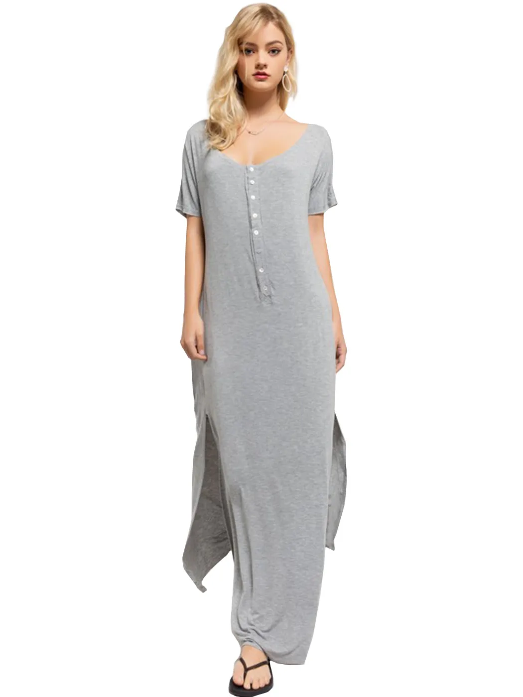 Long Short Sleeve Button-Down Maxi Dress sold by Anna-Kaci product image thumbnail 5