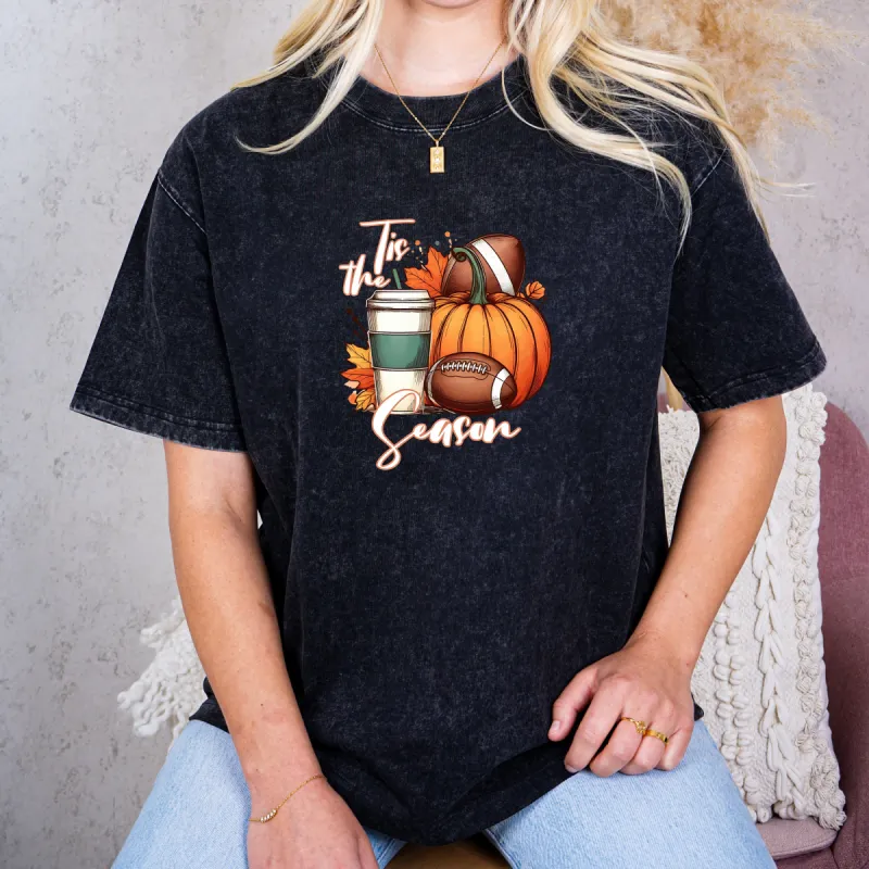 Autumn Game Day "Tis the Season" Football Tee - Pumpkin, Leaves, Starbucks, Sports Tee, Boho Fall Tee, Tailgate Tee, Game Event Tee sold by Anna-Kaci