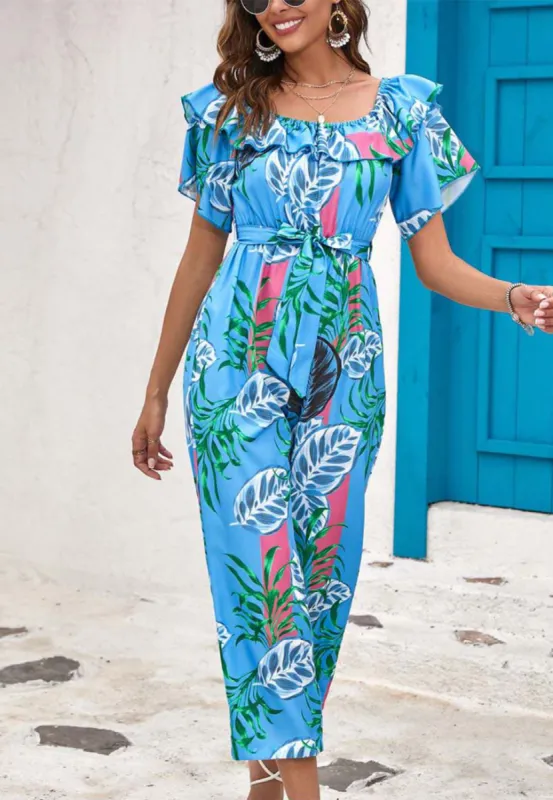 Tropical Floral Off-Shoulder Jumpsuit sold by Anna-Kaci