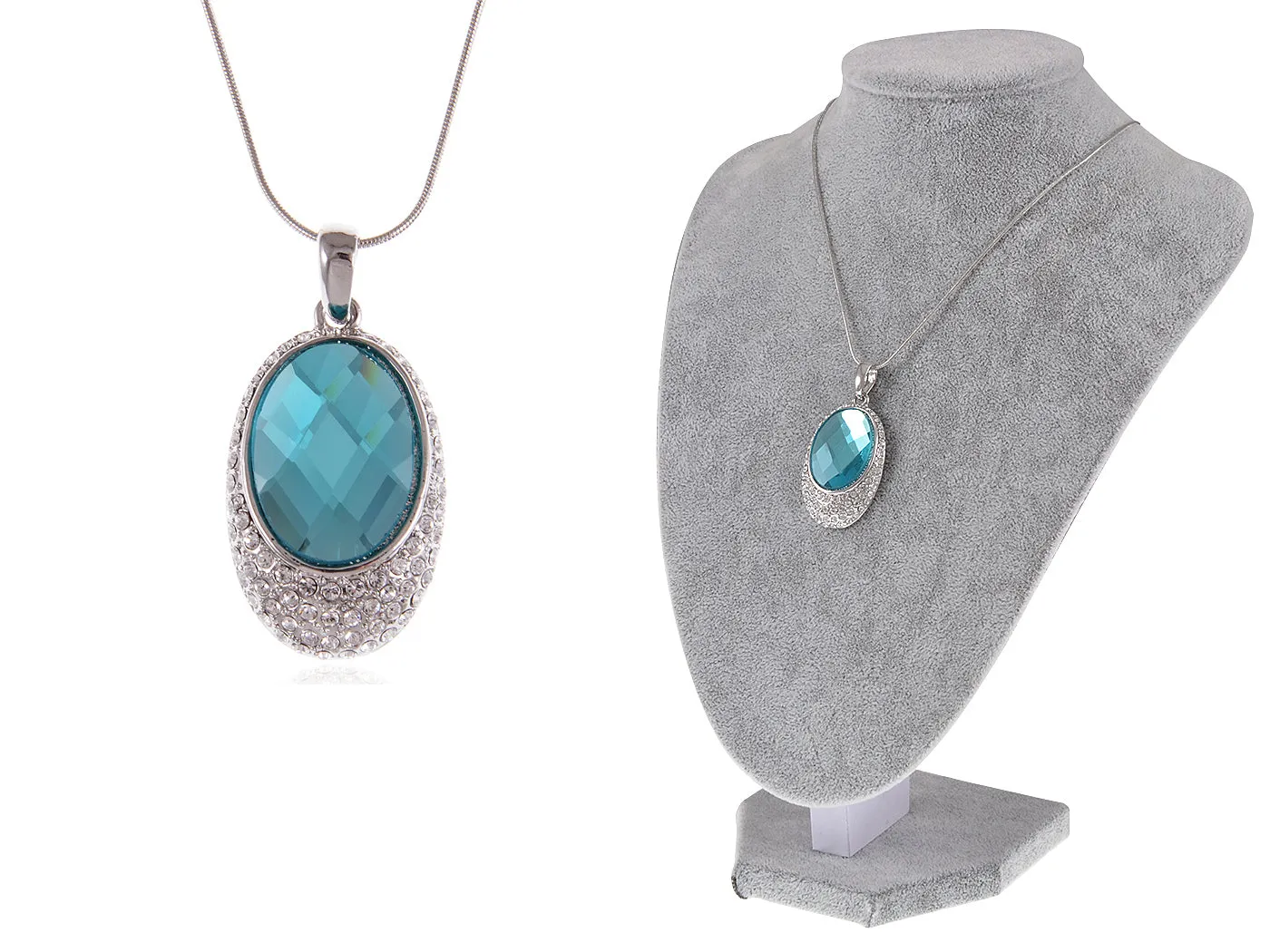 Swarovski Crystal Oval Shaped Turquoise Pendant Embedded Necklace sold by Anna-Kaci product image thumbnail 5