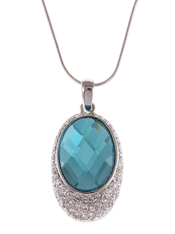 Swarovski Crystal Oval Shaped Turquoise Pendant Embedded Necklace sold by Anna-Kaci