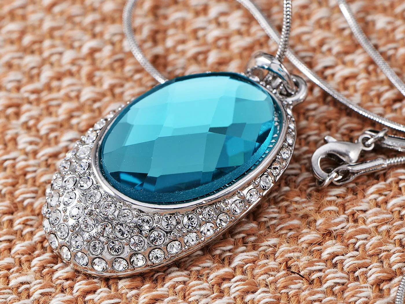 Swarovski Crystal Oval Shaped Turquoise Pendant Embedded Necklace sold by Anna-Kaci product image thumbnail 4