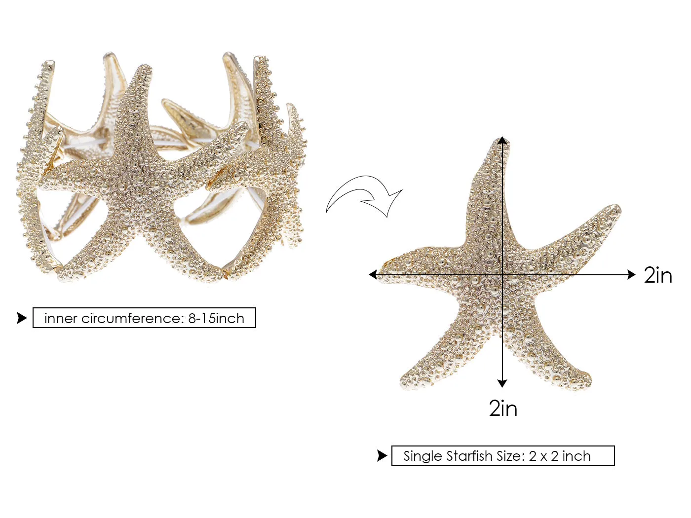 Gold Textured Starfish Stretch Bangle Cuff Statement Bracelet sold by Anna-Kaci product image thumbnail 5