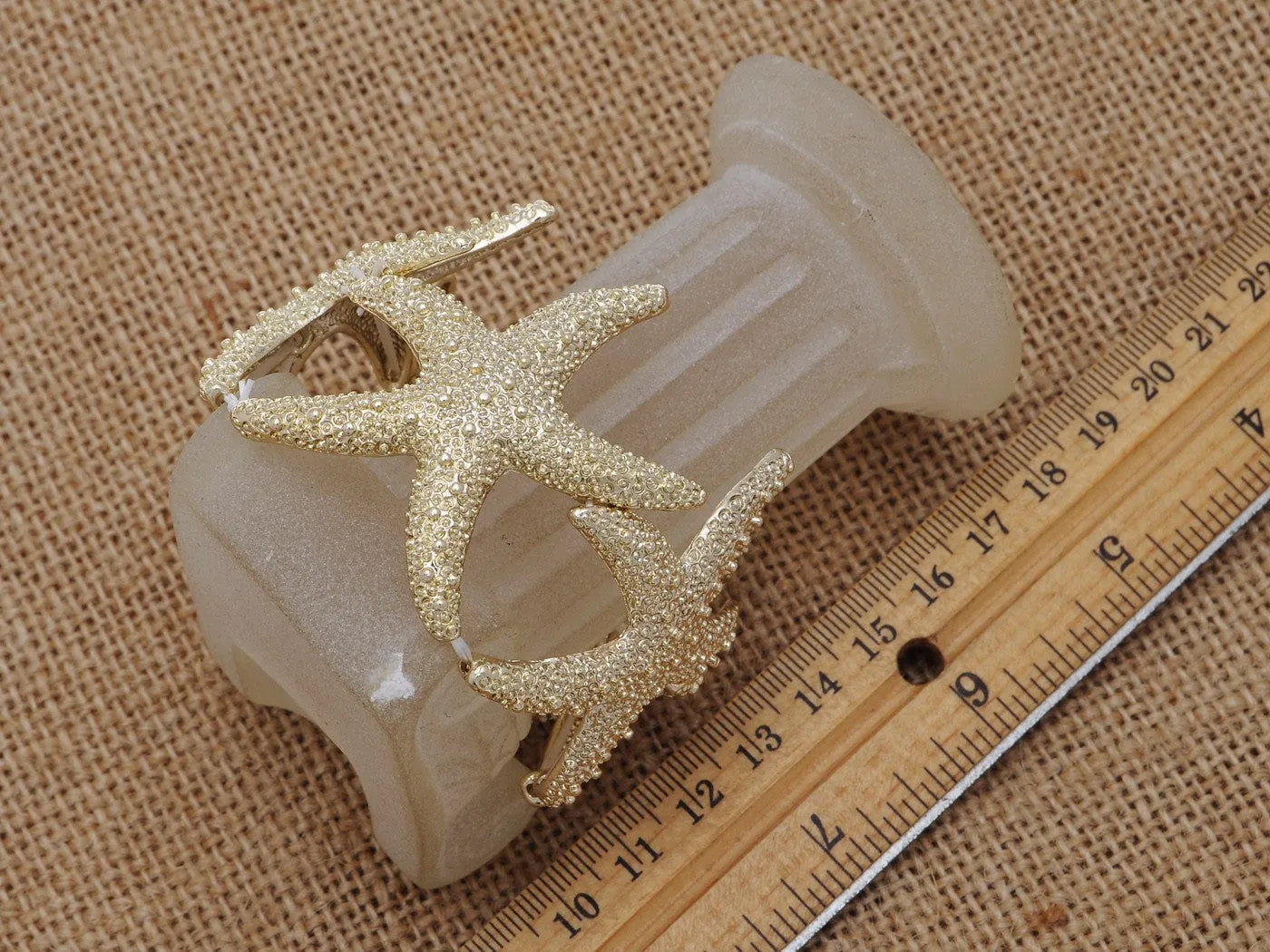 Gold Textured Starfish Stretch Bangle Cuff Statement Bracelet sold by Anna-Kaci product image thumbnail 3