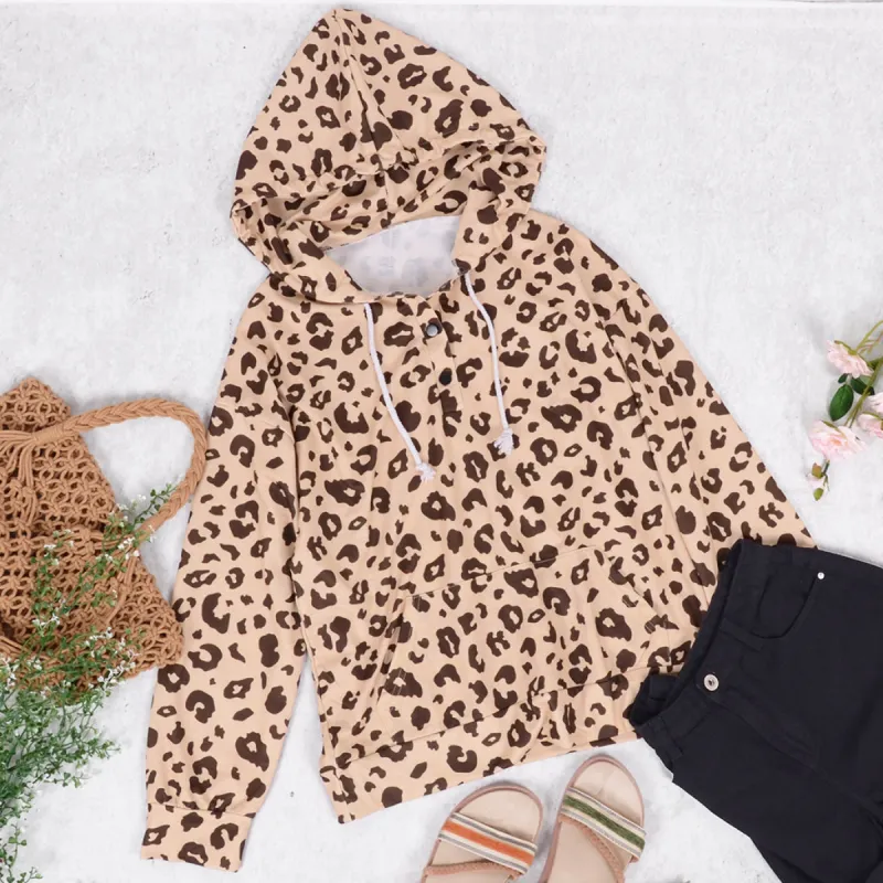 Leopard Print Drawstring Hoodie sold by Anna-Kaci
