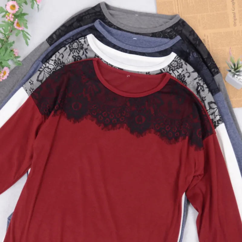 Lace Trim Long Sleeve Shirt sold by Anna-Kaci