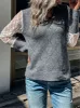 Argyle Knit Lace Sleeve Sweater sold by Anna-Kaci