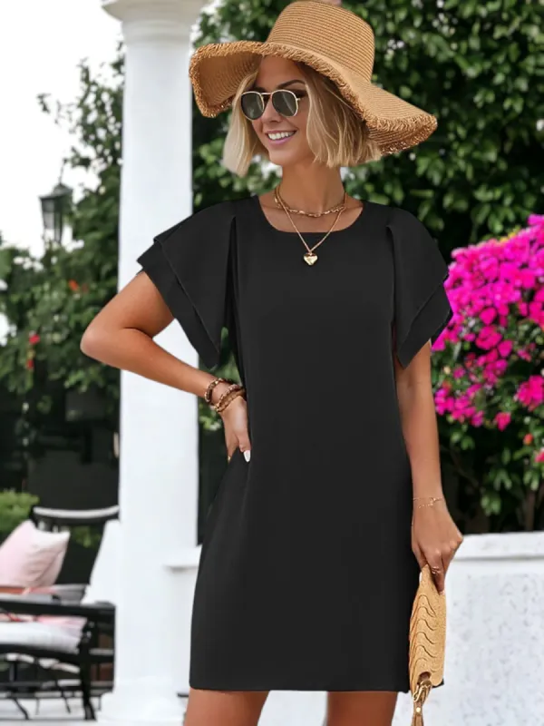 Round Neck Flutter Sleeve Mini Dress sold by Anna-Kaci