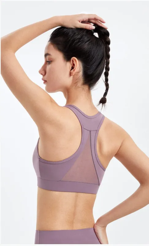 Racerback Mesh Paneling Sports Bra made by Anna-Kaci