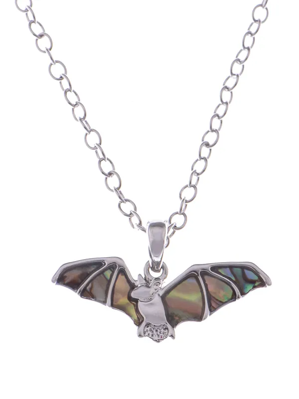 Abalone Shell Fly Wing Bat Halloween Creepy Dark Pendant Necklace sold by Anna-Kaci