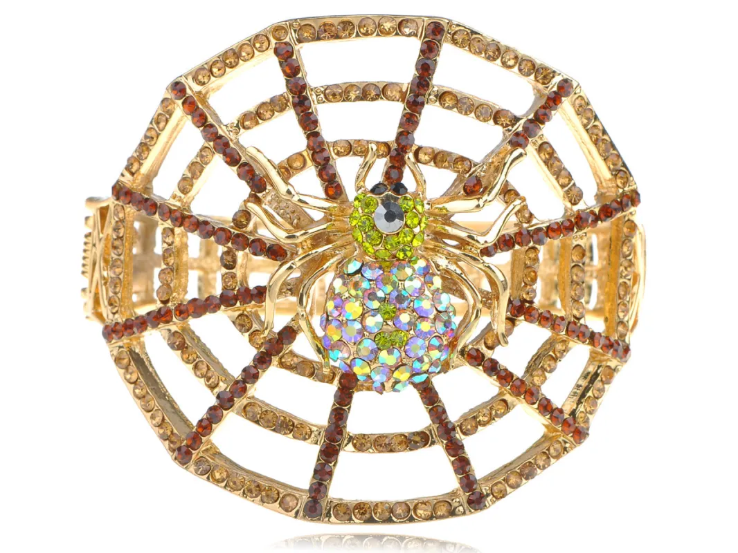Creepy Halloween Topaz Aurora Spider Web Bracelet Bangle Cuff sold by Anna-Kaci