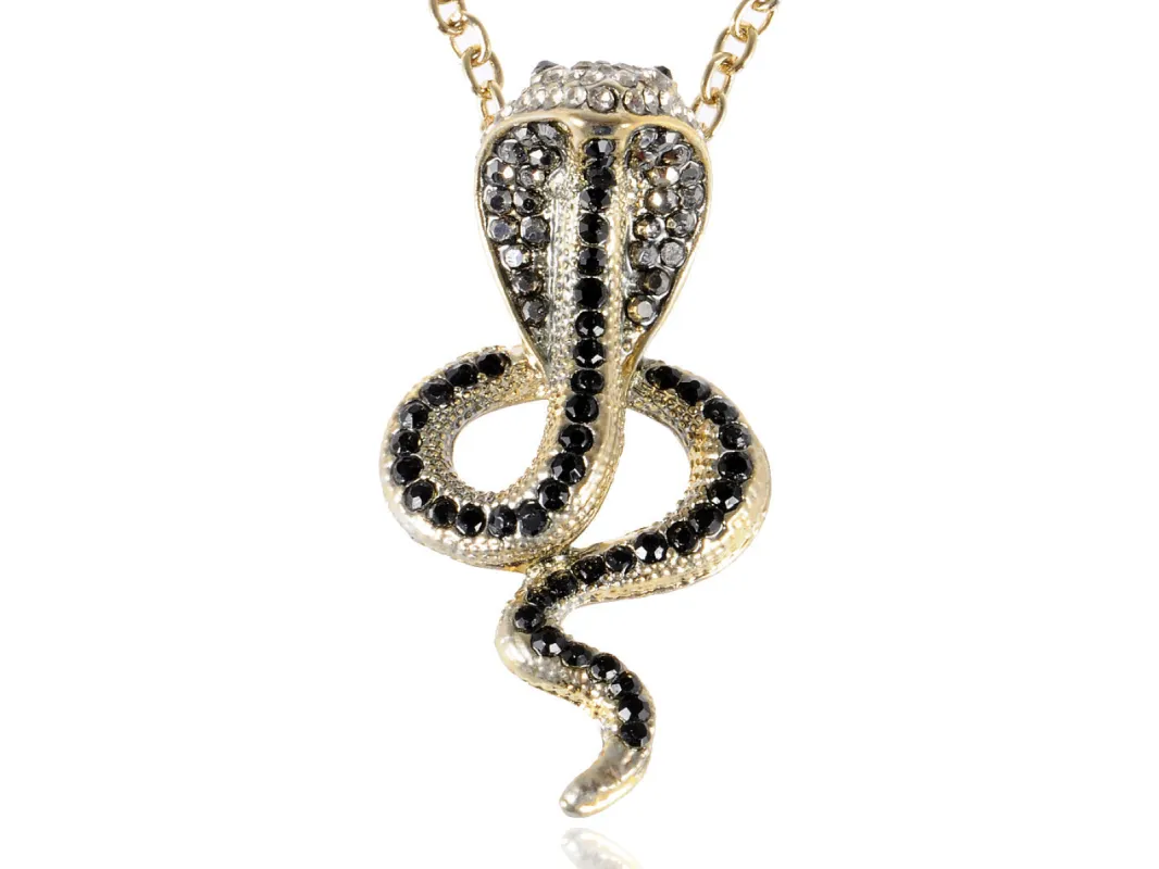 Sleek Cobra Diamond And Black Onyx Chain Necklace sold by Anna-Kaci