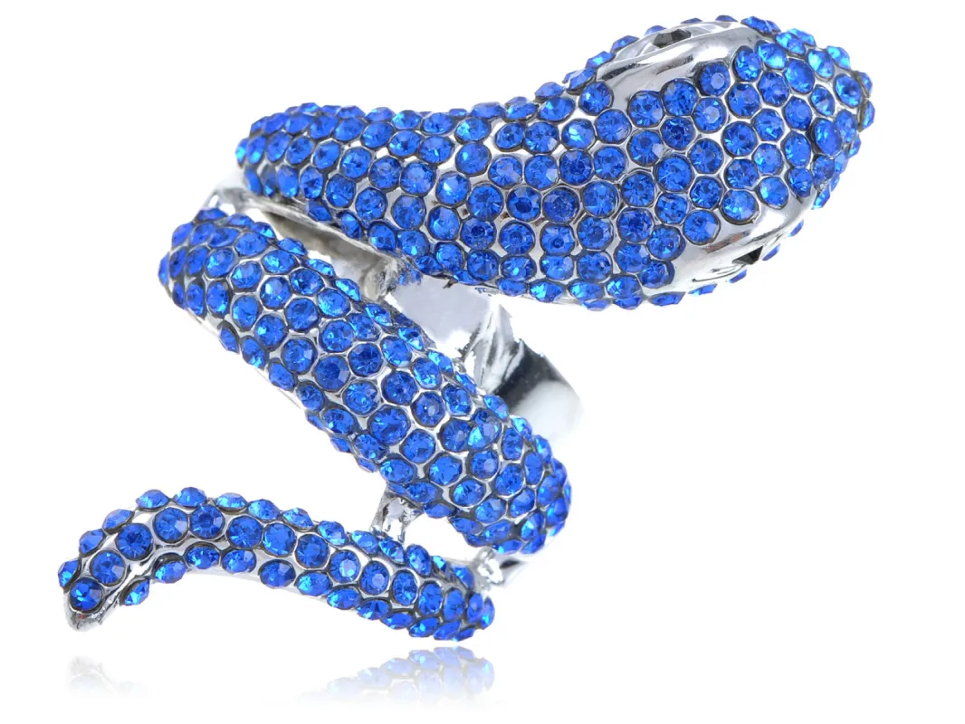 Blue Midgard Serpent Coiled Snake Wrap Statement Halloween Gothic Ring sold by Anna-Kaci