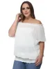 Plus Size Off Shoulder Smocked Waist Blouse sold by Anna-Kaci
