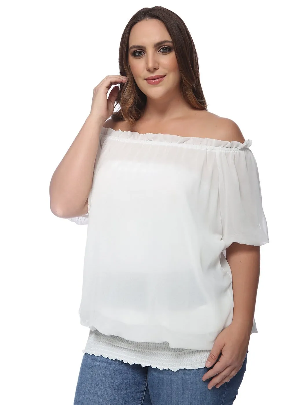 Plus Size Off Shoulder Smocked Waist Blouse sold by Anna-Kaci product image thumbnail 4