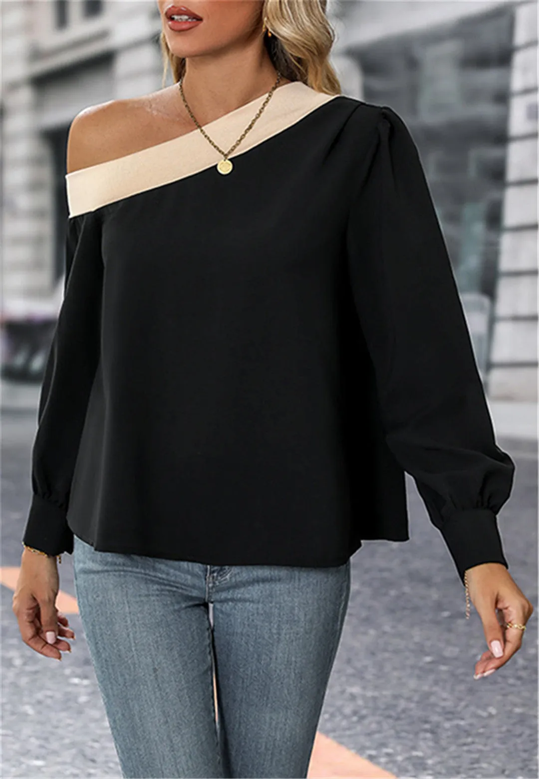 Contrast One Shoulder Top sold by Anna-Kaci product image thumbnail 2