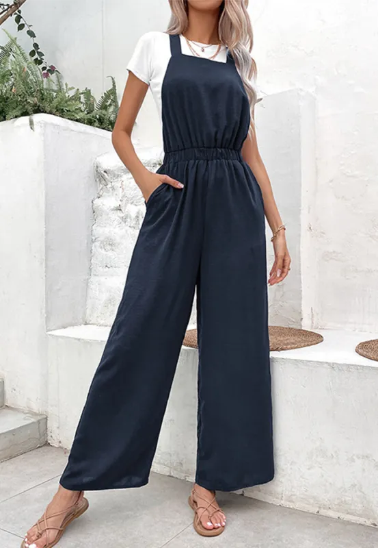 Solid Color Wide Leg Jumpsuit sold by Anna-Kaci