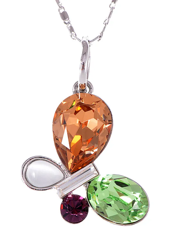 Swarovski Crystal Abstract Ring Dangle Flutter Colorful Pastel Pendant Necklace sold by Anna-Kaci