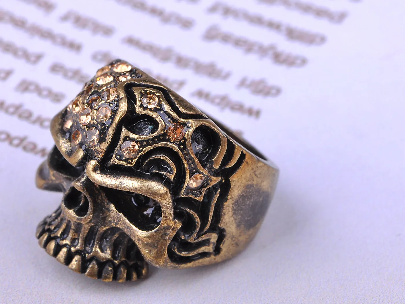 Gothic Design Brass Topaz Skull Sized Ring sold by Anna-Kaci product image thumbnail 4