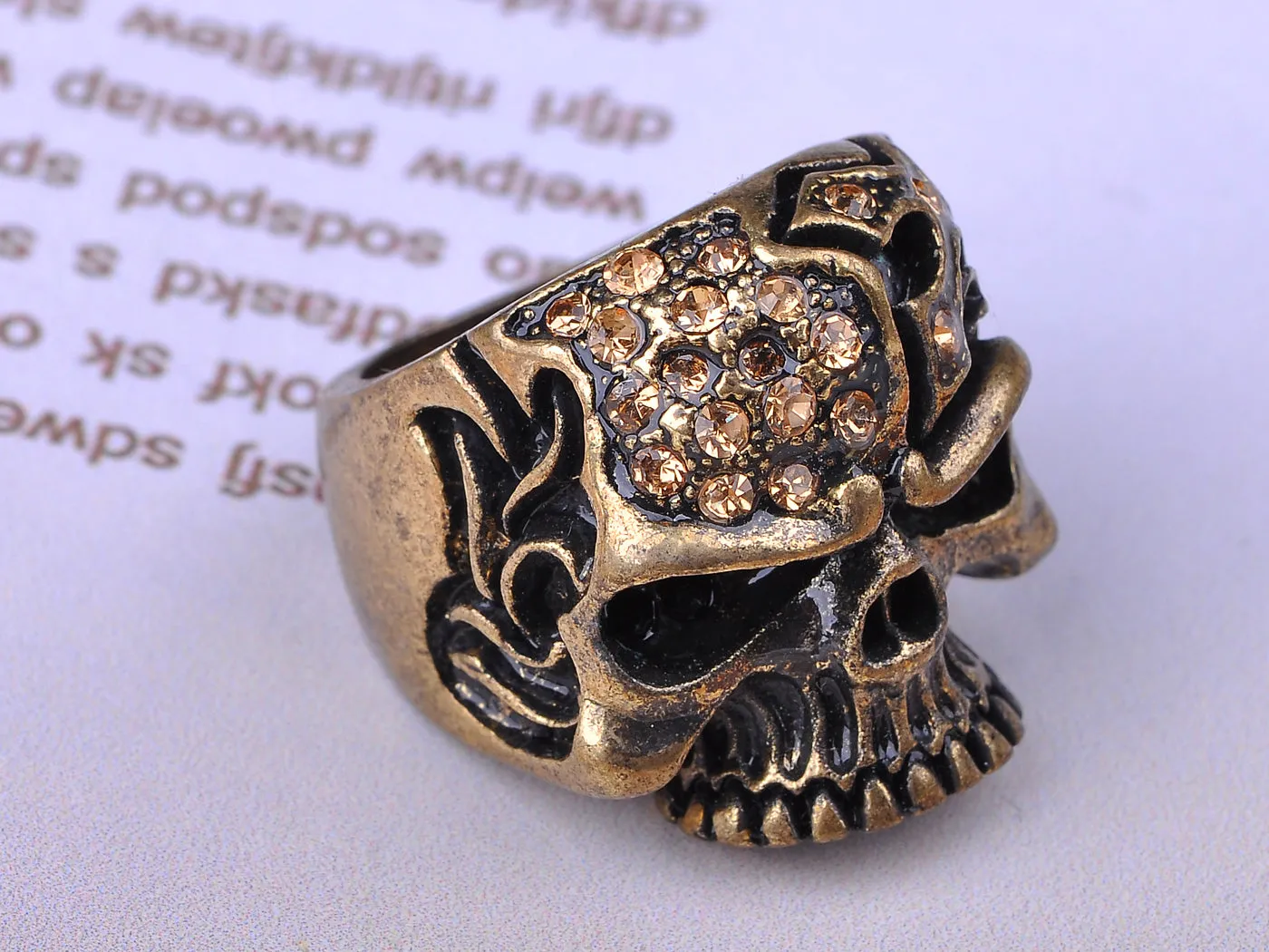 Gothic Design Brass Topaz Skull Sized Ring sold by Anna-Kaci product image thumbnail 5