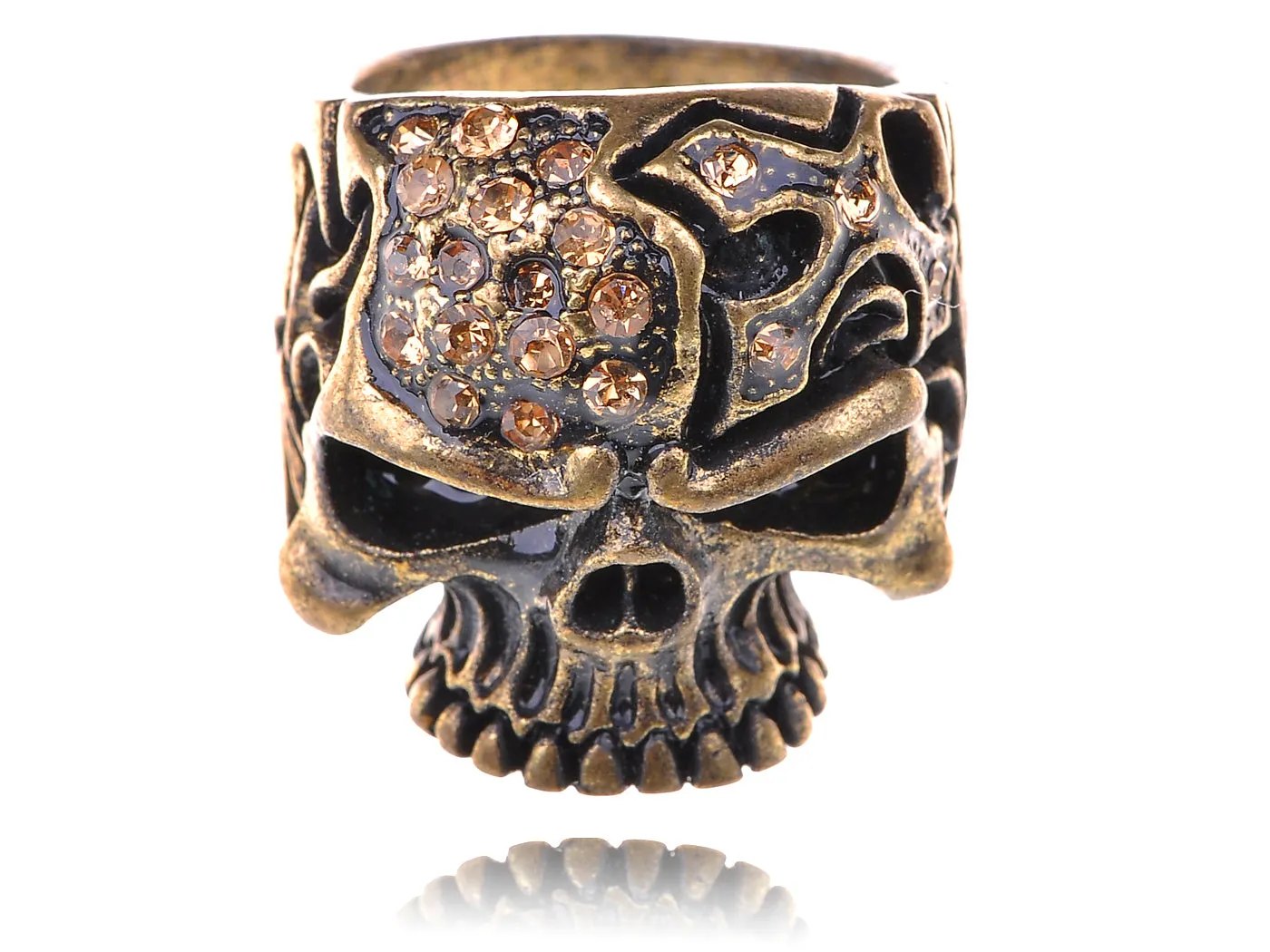 Gothic Design Brass Topaz Skull Sized Ring sold by Anna-Kaci