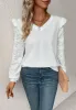 V Neck Textured Long Sleeve Top sold by Anna-Kaci