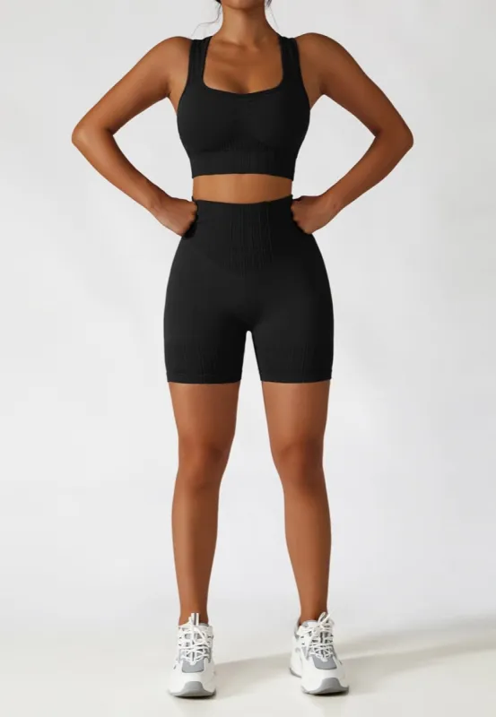 Racerback Sports Bra & Sculpting High Waist Shorts Set sold by Anna-Kaci