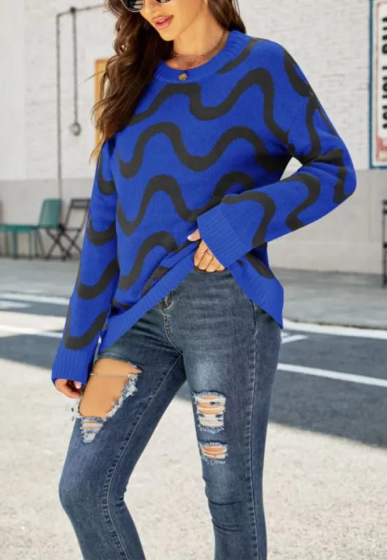 Contrast Wavy Pattern Sweater sold by Anna-Kaci
