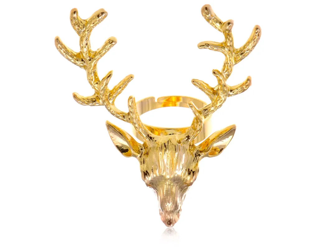 Vintage Retro Deer Antler Stag Moose Elk Head Animal Ring sold by Anna-Kaci