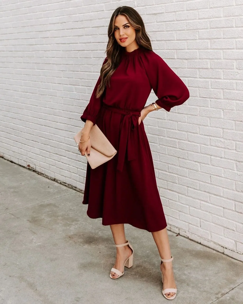 Gathered Neck Tie Waist Dress sold by Anna-Kaci product image thumbnail 3