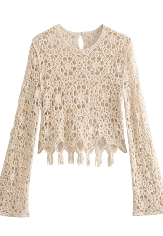 Tassel Hem Crochet Detail Top sold by Anna-Kaci